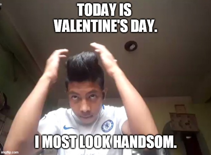 The perfect guy | TODAY IS 
VALENTINE'S DAY. I MOST LOOK HANDSOM. | image tagged in true love | made w/ Imgflip meme maker