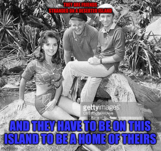 THEY ARE FRIENDS STRANDED ON A DESERTED ISLAND; AND THEY HAVE TO BE ON THIS ISLAND TO BE A HOME OF THEIRS | made w/ Imgflip meme maker