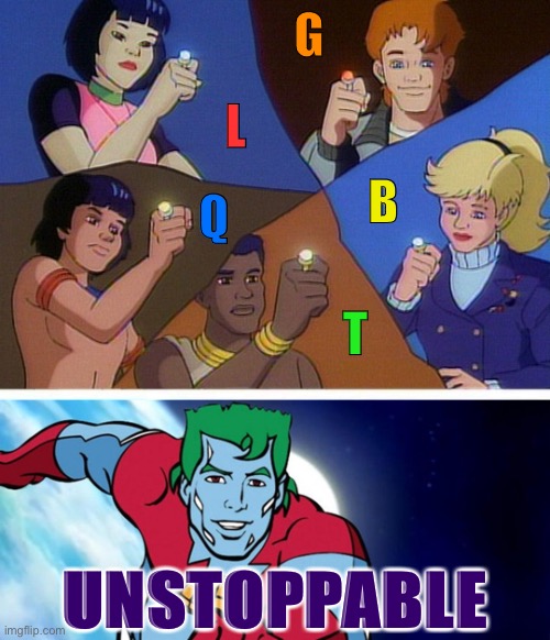 United, we cannot be defeated. | G; L; B; Q; T; UNSTOPPABLE | image tagged in captain planet with everybody,lgbt,lgbtq,gay rights,gay pride,rainbow | made w/ Imgflip meme maker