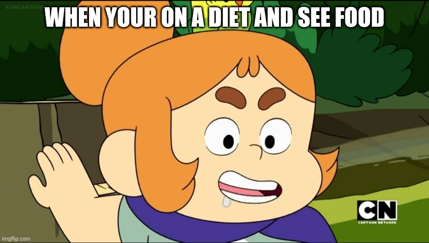 Diet culture be like | WHEN YOUR ON A DIET AND SEE FOOD | image tagged in kelsey drooling,memes,dieting,dieting culture | made w/ Imgflip meme maker