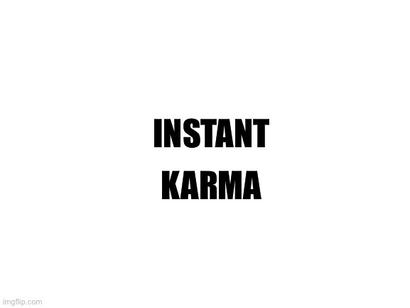 Blank White Template | INSTANT KARMA | image tagged in blank white template | made w/ Imgflip meme maker