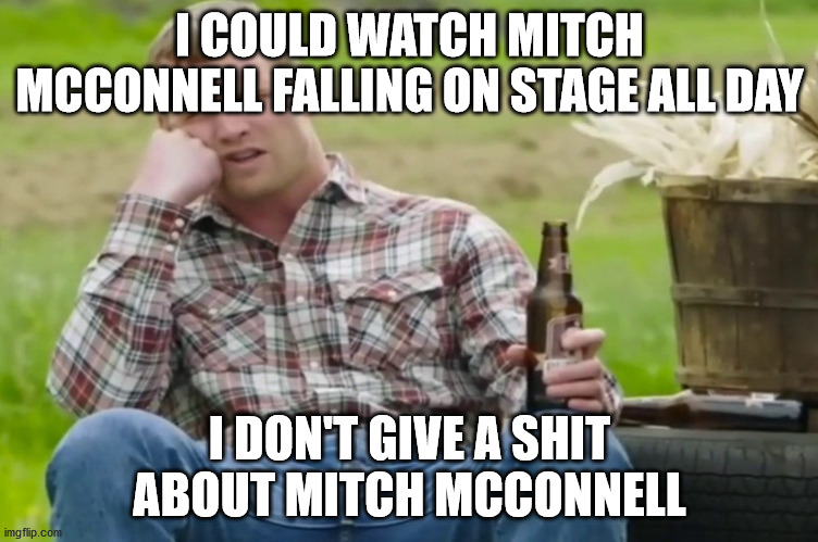 Wayne I could watch | I COULD WATCH MITCH MCCONNELL FALLING ON STAGE ALL DAY; I DON'T GIVE A SHIT ABOUT MITCH MCCONNELL | image tagged in wayne i could watch | made w/ Imgflip meme maker
