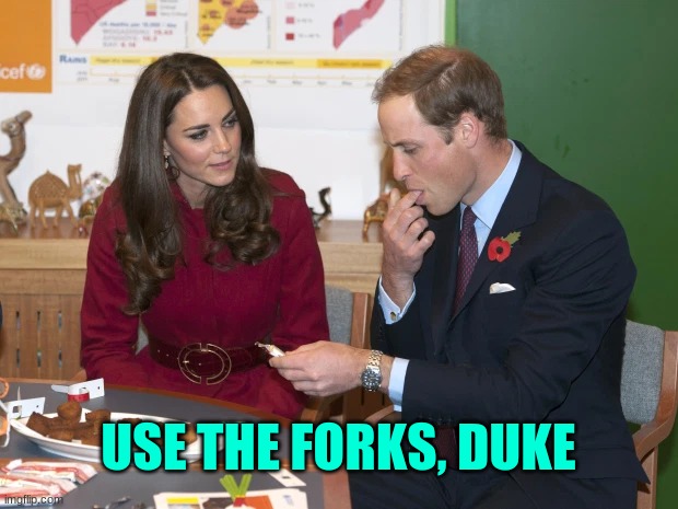 What Kate said to Prince William | USE THE FORKS, DUKE | image tagged in bad puns,royal family,star wars | made w/ Imgflip meme maker