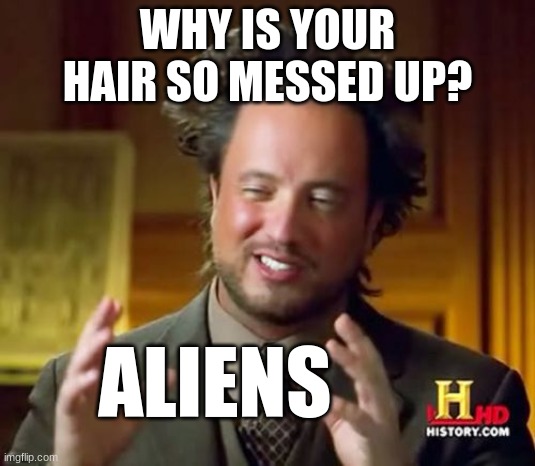 Aliens Guy | WHY IS YOUR HAIR SO MESSED UP? ALIENS | image tagged in aliens guy | made w/ Imgflip meme maker