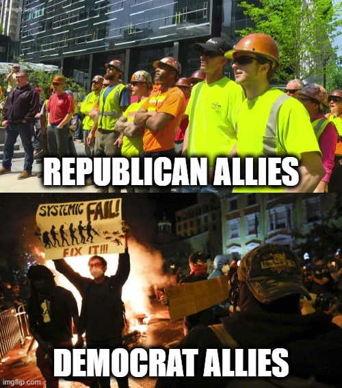 Democrat TV ads are featuring the evils of "Republican allies."  Seriously! | REPUBLICAN ALLIES; DEMOCRAT ALLIES | image tagged in memes,stupid liberals,democrat tv advertising,election 2020,democrat allies,republican allies | made w/ Imgflip meme maker