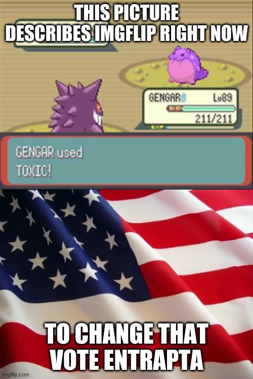 THIS PICTURE DESCRIBES IMGFLIP RIGHT NOW; TO CHANGE THAT VOTE ENTRAPTA | image tagged in american flag | made w/ Imgflip meme maker