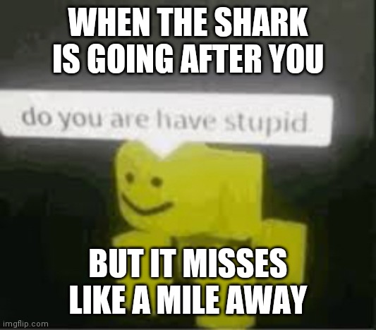 do you are have stupid | WHEN THE SHARK IS GOING AFTER YOU; BUT IT MISSES LIKE A MILE AWAY | image tagged in do you are have stupid | made w/ Imgflip meme maker