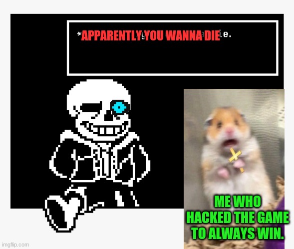 Bye bye | APPARENTLY YOU WANNA DIE; ME WHO HACKED THE GAME TO ALWAYS WIN. | image tagged in undertale | made w/ Imgflip meme maker