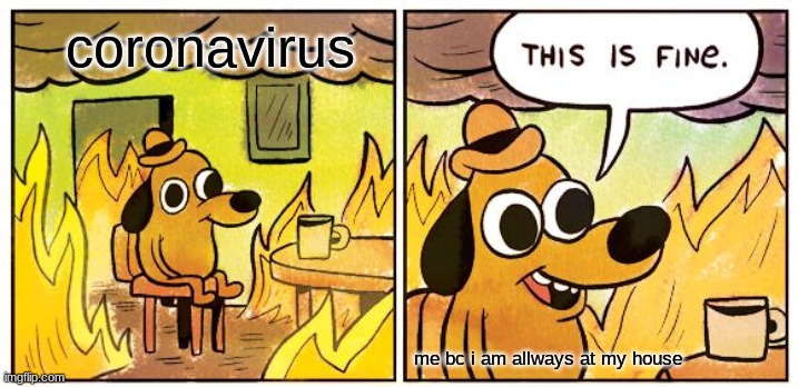 This Is Fine Meme | coronavirus; me bc i am allways at my house | image tagged in memes,this is fine,funny memes | made w/ Imgflip meme maker