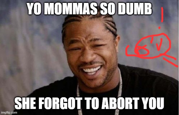 Yo Dawg Heard You Meme | YO MOMMAS SO DUMB; SHE FORGOT TO ABORT YOU | image tagged in memes,yo dawg heard you | made w/ Imgflip meme maker
