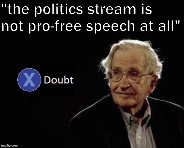 Chomsky gives a big X Doubt here | image tagged in free speech,freedom of speech,politics,imgflip mods,mods,imgflip | made w/ Imgflip meme maker