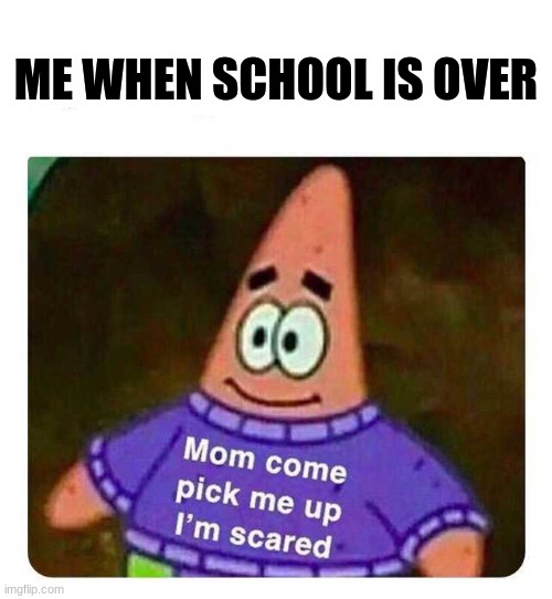 Patrick Mom come pick me up I'm scared | ME WHEN SCHOOL IS OVER | image tagged in patrick mom come pick me up i'm scared | made w/ Imgflip meme maker