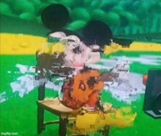(╯°□°）╯︵ ┻━┻ | image tagged in glitchy mickey | made w/ Imgflip meme maker