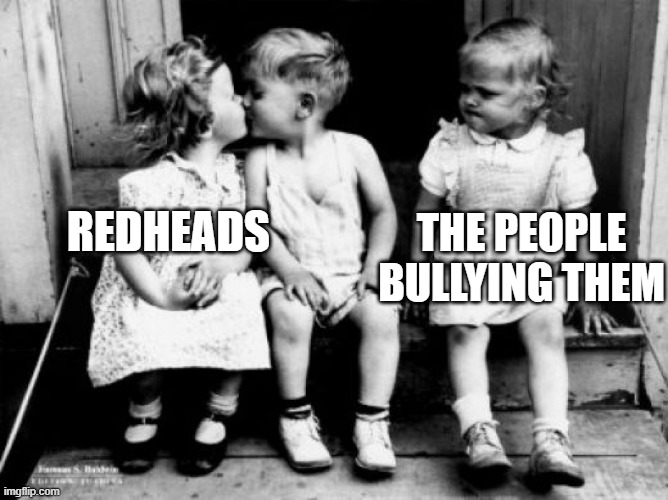 jealous much? | THE PEOPLE BULLYING THEM; REDHEADS | image tagged in jealousy,redheads,ginger,bullying,bullies | made w/ Imgflip meme maker