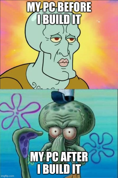 Squidward | MY PC BEFORE I BUILD IT; MY PC AFTER I BUILD IT | image tagged in memes,squidward | made w/ Imgflip meme maker