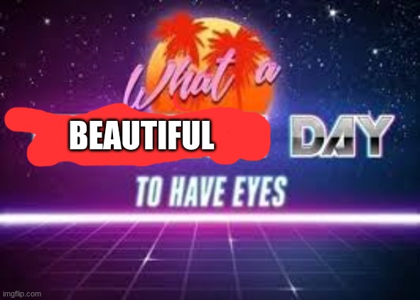 what a terrible day to have eyes | BEAUTIFUL | image tagged in what a terrible day to have eyes | made w/ Imgflip meme maker
