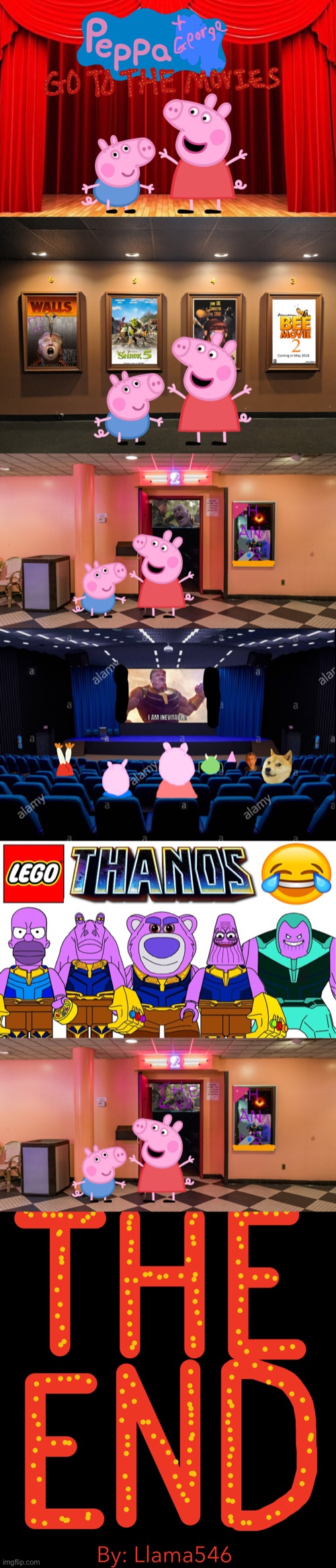 Peppa And George Go To The Movies | image tagged in peppa pig,george pig,thanos | made w/ Imgflip meme maker