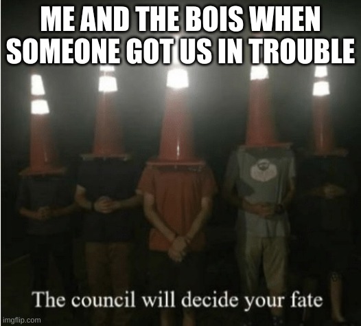 The council will decide your fate | ME AND THE BOIS WHEN SOMEONE GOT US IN TROUBLE | image tagged in the council will decide your fate | made w/ Imgflip meme maker