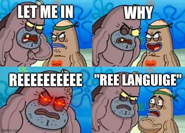How Tough Are You Meme | WHY; LET ME IN; REEEEEEEEEE; ''REE LANGUIGE" | image tagged in memes,how tough are you | made w/ Imgflip meme maker