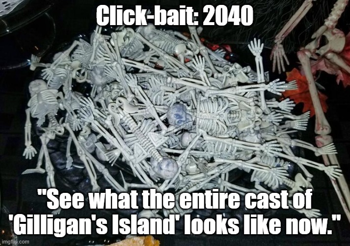 he he | Click-bait: 2040; "See what the entire cast of 'Gilligan's Island' looks like now." | image tagged in gilligan's island | made w/ Imgflip meme maker