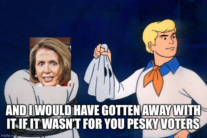 scooby doo meddling kids | AND I WOULD HAVE GOTTEN AWAY WITH IT IF IT WASN’T FOR YOU PESKY VOTERS | image tagged in scooby doo meddling kids | made w/ Imgflip meme maker