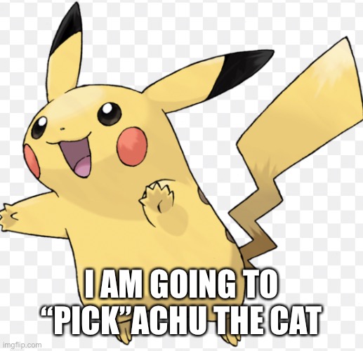 Pun Pikachu | I AM GOING TO “PICK”ACHU THE CAT | image tagged in pokemon,memes | made w/ Imgflip meme maker