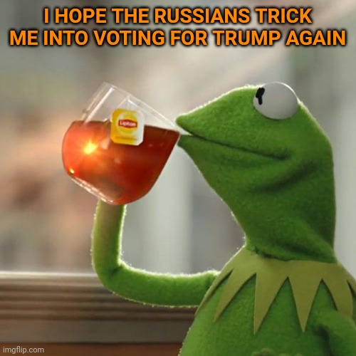 But That's None Of My Business Meme | I HOPE THE RUSSIANS TRICK ME INTO VOTING FOR TRUMP AGAIN | image tagged in memes,but that's none of my business,kermit the frog | made w/ Imgflip meme maker
