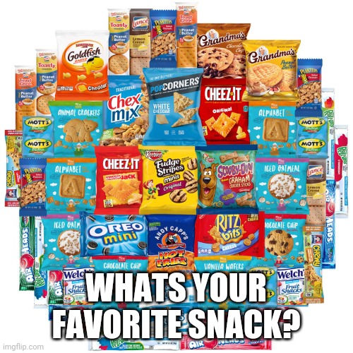 WHATS YOUR FAVORITE SNACK? | image tagged in snacks | made w/ Imgflip meme maker