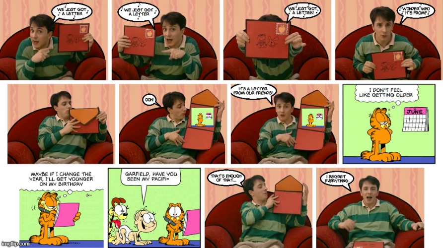 image tagged in blues clues,garfield,funny,comics/cartoons | made w/ Imgflip meme maker