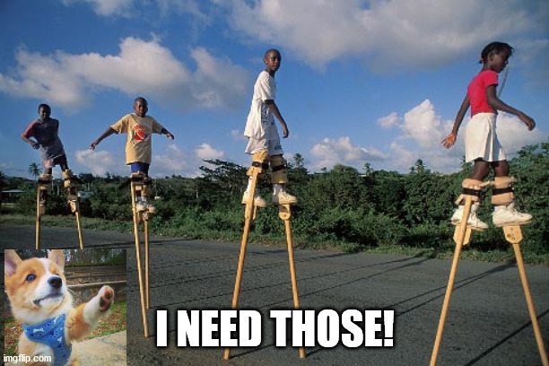 Stilts | I NEED THOSE! | image tagged in stilts | made w/ Imgflip meme maker