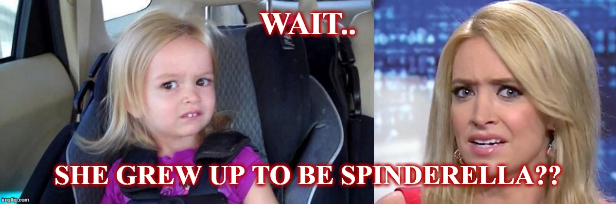 Spinderella | WAIT.. SHE GREW UP TO BE SPINDERELLA?? | image tagged in wtf girl,spinderella,mcnocchio,spinocchio,kayleigh,maga2020 | made w/ Imgflip meme maker