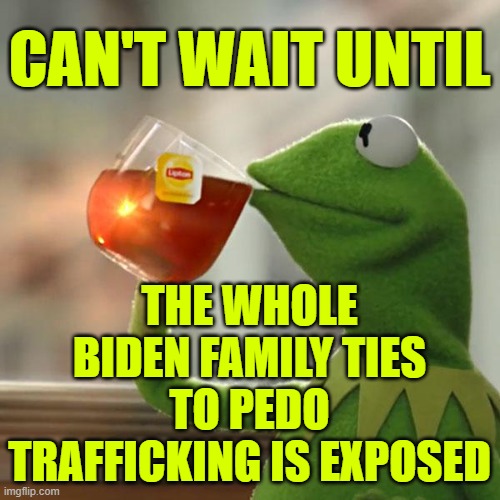 But That's None Of My Business Meme | CAN'T WAIT UNTIL THE WHOLE BIDEN FAMILY TIES TO PEDO TRAFFICKING IS EXPOSED | image tagged in memes,but that's none of my business,kermit the frog | made w/ Imgflip meme maker