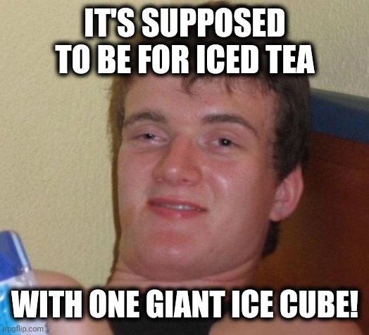 10 Guy Meme | IT'S SUPPOSED TO BE FOR ICED TEA WITH ONE GIANT ICE CUBE! | image tagged in memes,10 guy | made w/ Imgflip meme maker