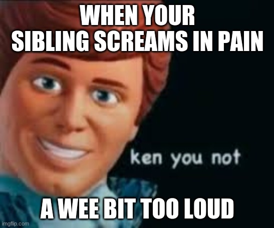 Ken You Not | WHEN YOUR SIBLING SCREAMS IN PAIN; A WEE BIT TOO LOUD | image tagged in ken you not | made w/ Imgflip meme maker