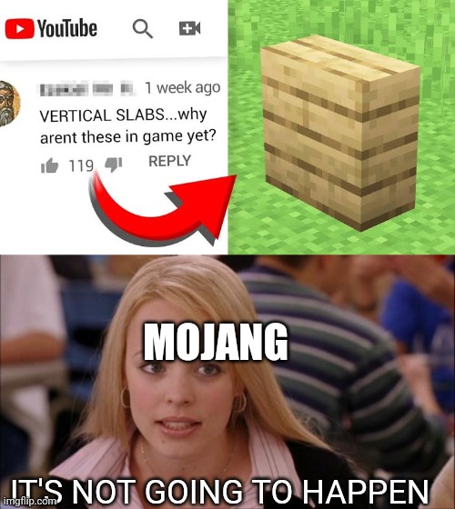 MOJANG; IT'S NOT GOING TO HAPPEN | image tagged in memes,its not going to happen | made w/ Imgflip meme maker
