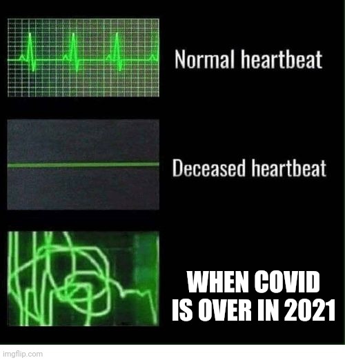 normal heartbeat deceased heartbeat | WHEN COVID IS OVER IN 2021 | image tagged in normal heartbeat deceased heartbeat,memes,coronavirus,covid-19,covid,funny | made w/ Imgflip meme maker