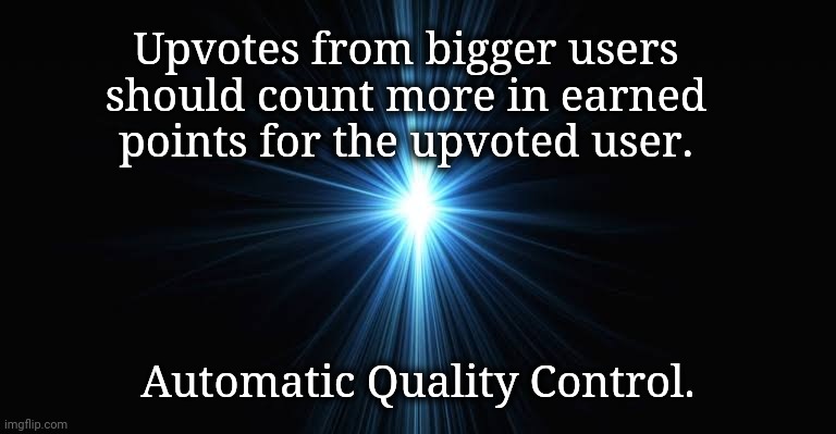 Proportionality. | Upvotes from bigger users should count more in earned points for the upvoted user. Automatic Quality Control. | image tagged in imgflip,points | made w/ Imgflip meme maker