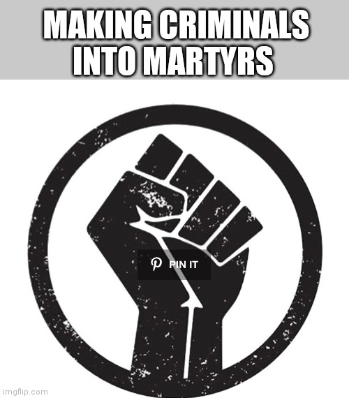 BLM Fist | MAKING CRIMINALS INTO MARTYRS | image tagged in blm fist | made w/ Imgflip meme maker