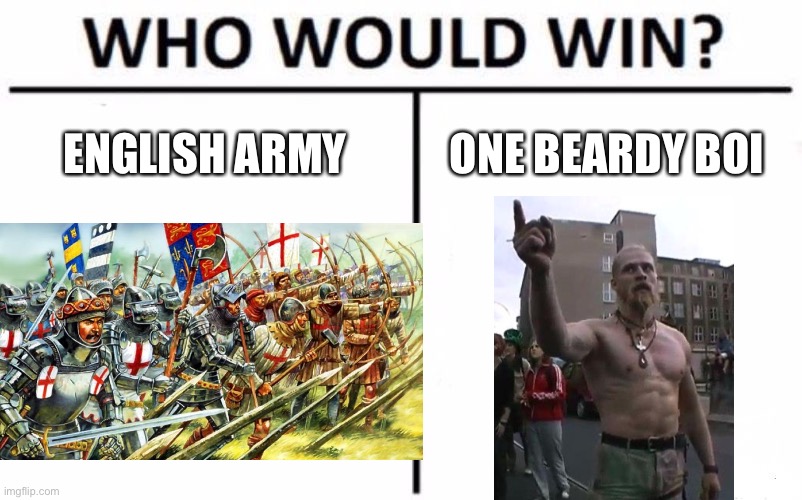 Who Would Win? Meme | ENGLISH ARMY ONE BEARDY BOI | image tagged in memes,who would win | made w/ Imgflip meme maker