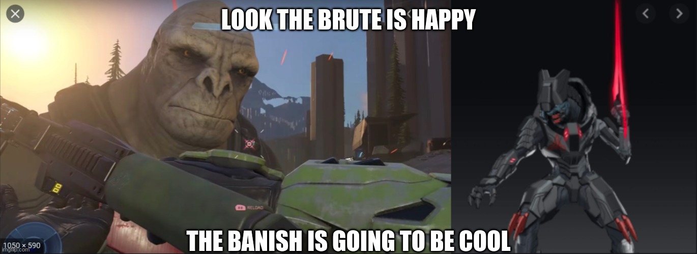 LOOK THE BRUTE IS HAPPY; THE BANISH IS GOING TO BE COOL | image tagged in halo,halo infinte | made w/ Imgflip meme maker