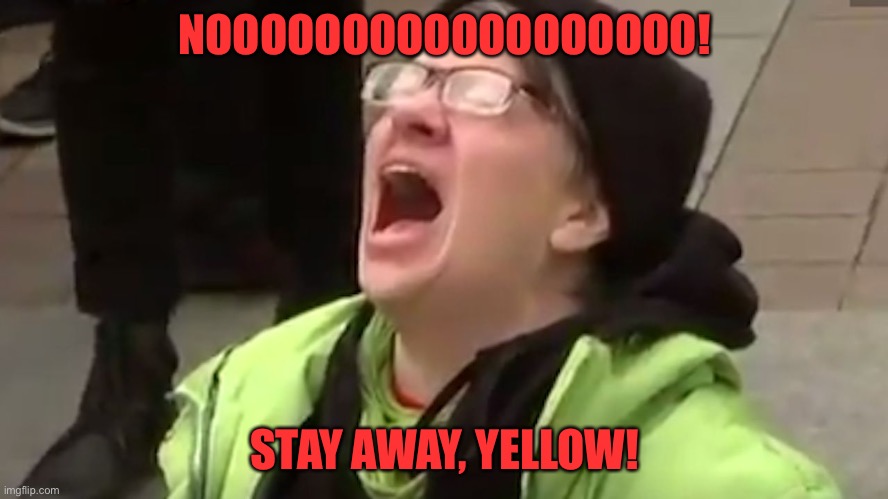 Screaming Liberal  | NOOOOOOOOOOOOOOOOOO! STAY AWAY, YELLOW! | image tagged in screaming liberal | made w/ Imgflip meme maker