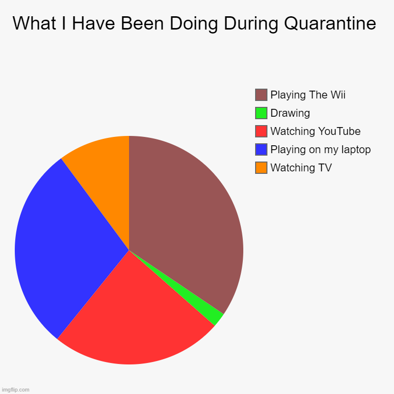 What I Have Been Doing During Quarantine | Watching TV, Playing on my laptop, Watching YouTube, Drawing, Playing The Wii | image tagged in charts,pie charts | made w/ Imgflip chart maker