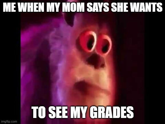 Send help or a good tutor |  ME WHEN MY MOM SAYS SHE WANTS; TO SEE MY GRADES | image tagged in sully groan,grades,oof | made w/ Imgflip meme maker