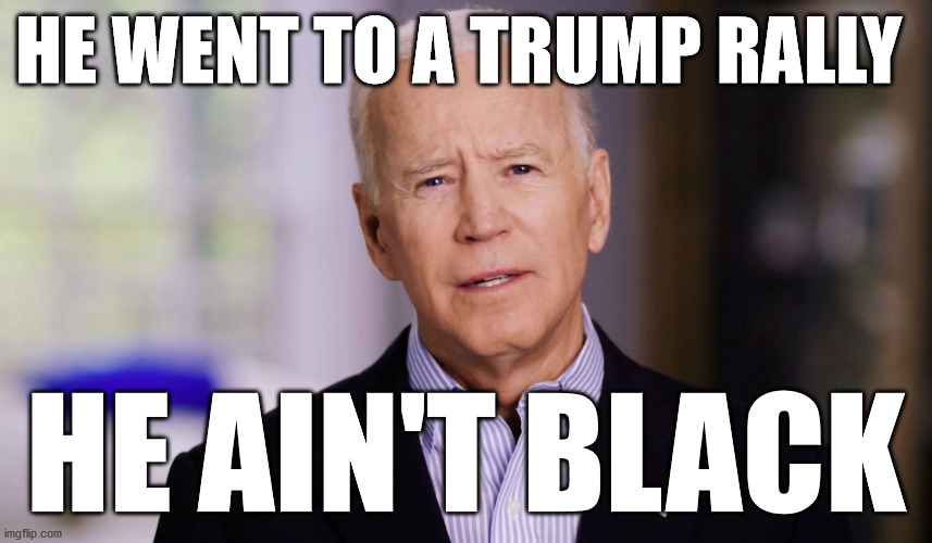 Joe Biden 2020 | HE WENT TO A TRUMP RALLY HE AIN'T BLACK | image tagged in joe biden 2020 | made w/ Imgflip meme maker