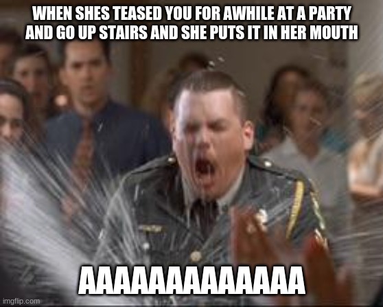 Drunk Farva | WHEN SHES TEASED YOU FOR AWHILE AT A PARTY AND GO UP STAIRS AND SHE PUTS IT IN HER MOUTH; AAAAAAAAAAAAA | image tagged in drunk farva | made w/ Imgflip meme maker