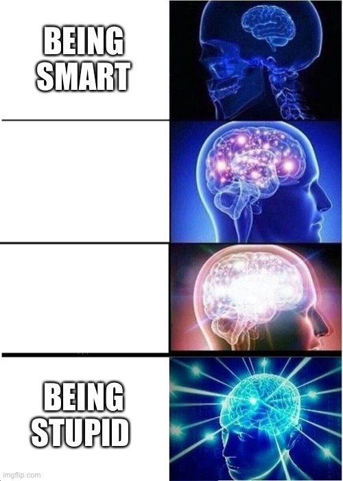 Expanding Brain Meme | BEING SMART BEING STUPID | image tagged in memes,expanding brain | made w/ Imgflip meme maker