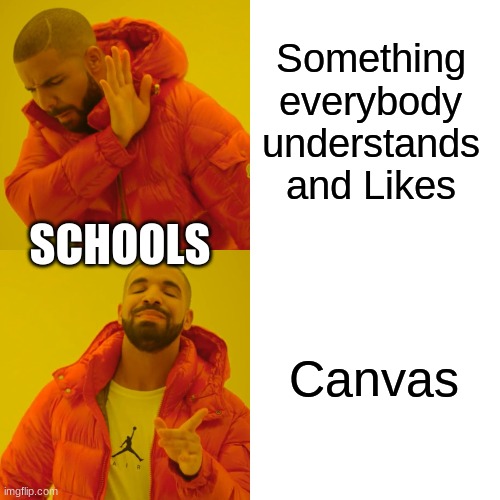 Drake Hotline Bling Meme | Something everybody understands and Likes Canvas SCHOOLS | image tagged in memes,drake hotline bling | made w/ Imgflip meme maker