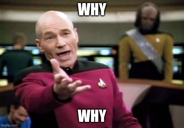 Picard Wtf Meme | WHY; WHY | image tagged in memes,picard wtf | made w/ Imgflip meme maker