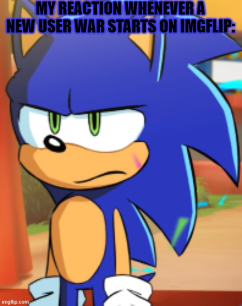 WE NEED PEACE PLEASE!!!!! | MY REACTION WHENEVER A NEW USER WAR STARTS ON IMGFLIP: | image tagged in sonic bruh seriously,imgflip,imgflip users | made w/ Imgflip meme maker