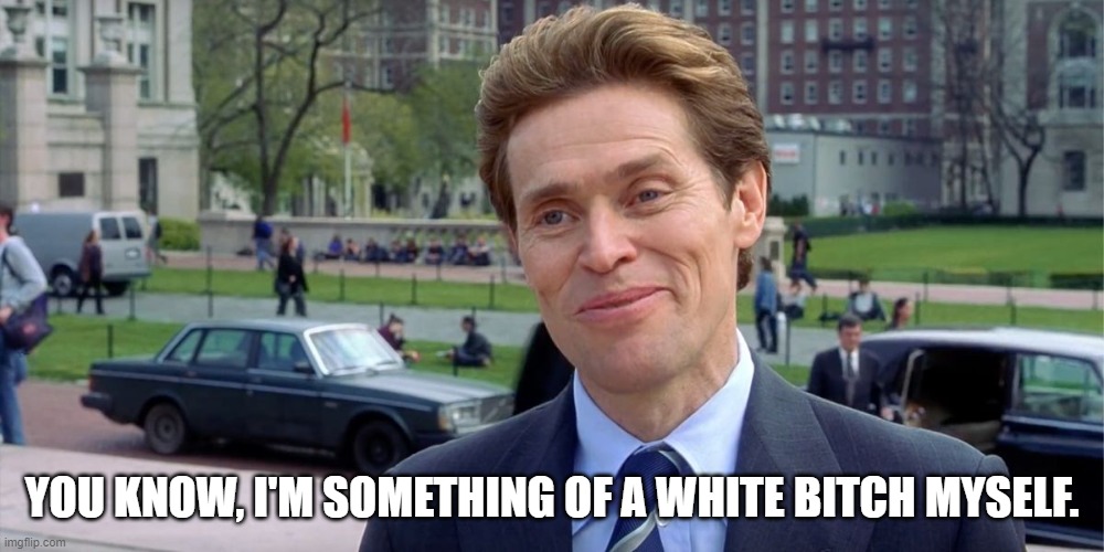 Yes You Are (Original Comment Was Deleted Due to the Image Being Deleted) | YOU KNOW, I'M SOMETHING OF A WHITE BITCH MYSELF. | image tagged in you know i'm something of a scientist myself,white bitch,memes | made w/ Imgflip meme maker